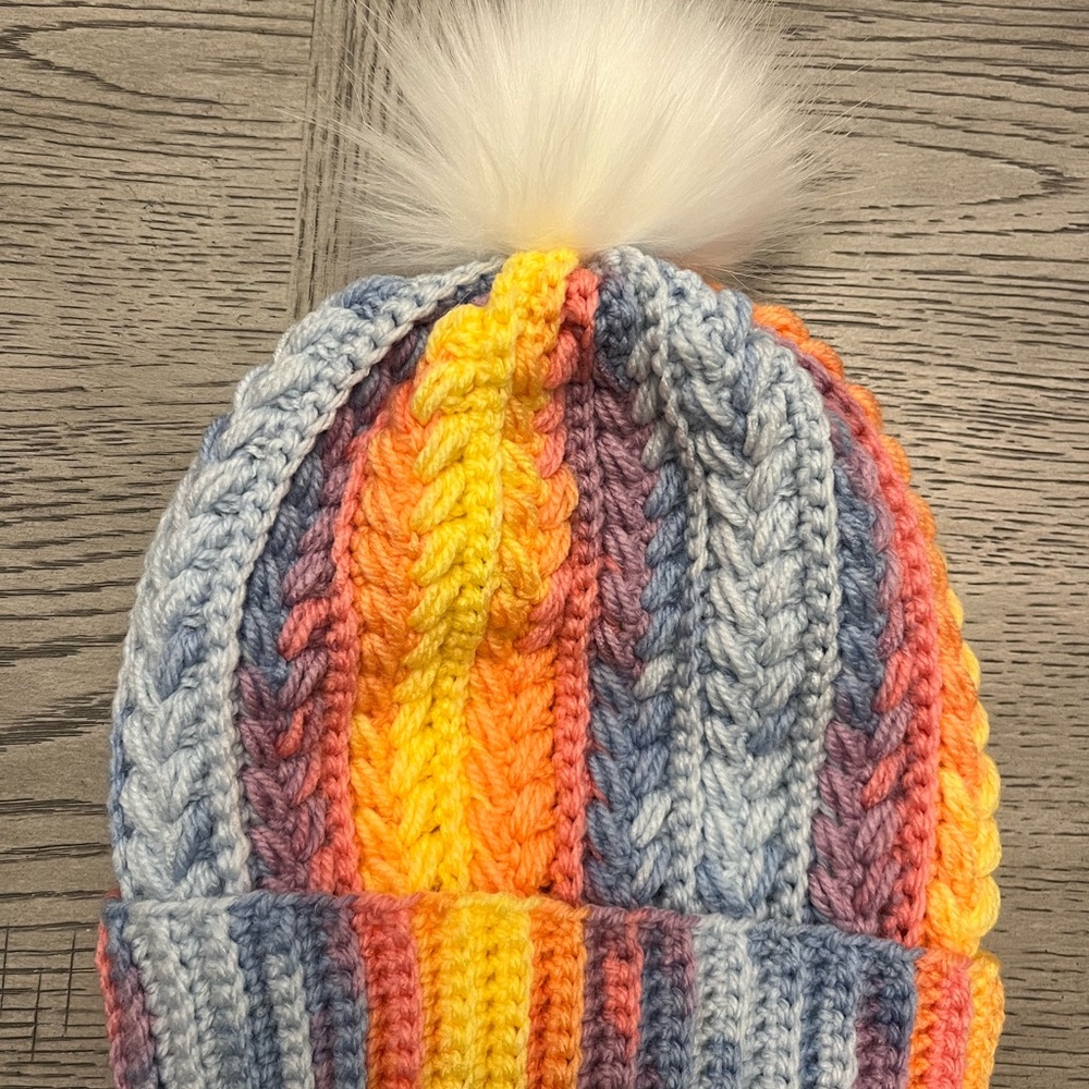 Handmade Colorful Pom-Pom Beanie for Kids